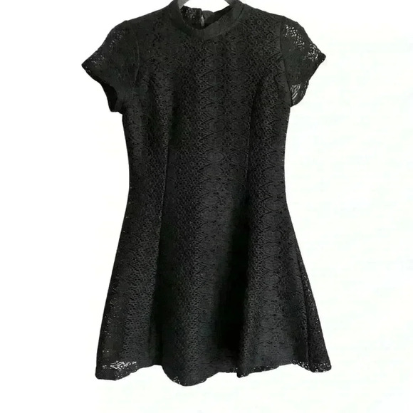 Zara Black Mini Dress with mandarin collar and Lace Overlay - Picture 1 of 9